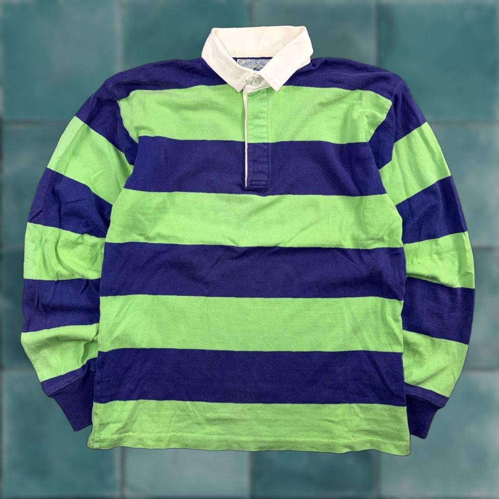 Lands' End VTG Lands End Rugby Shirt Mens M Heavy Cotton Polo Stripe Blue Green USA 80s 90s Size US M / EU 48-50 / 2 - 1 Thumbnail