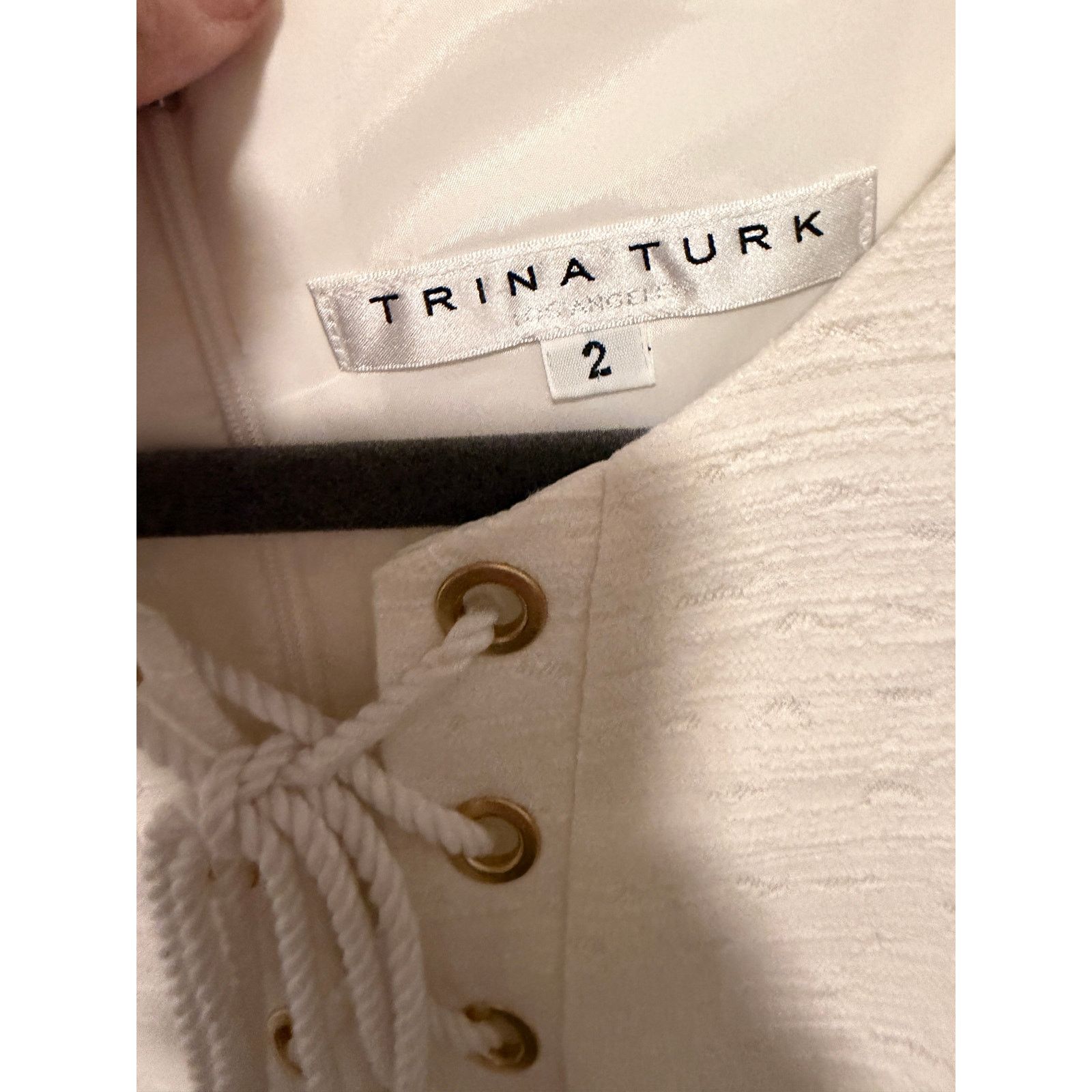 Trina Turk Trina Turk White Blue Navy Colorblock Lace Up Neckline Dress Size XS / US 0-2 / IT 36-38 - 6 Thumbnail