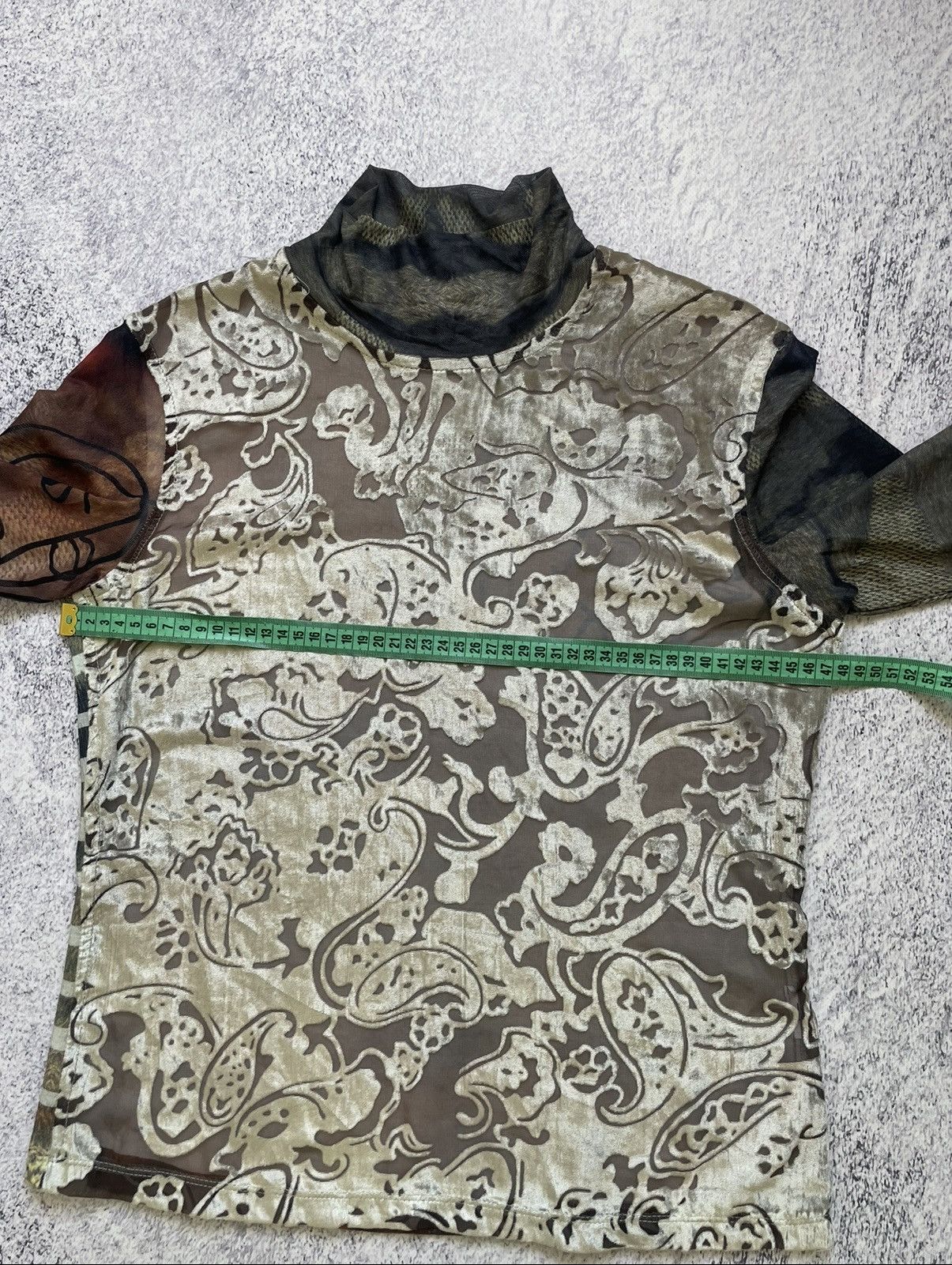 Desigual Desigual Mesh Top Long Sleeve Mock Neck Floral Script Size L / US 10 / IT 46 - 19 Thumbnail