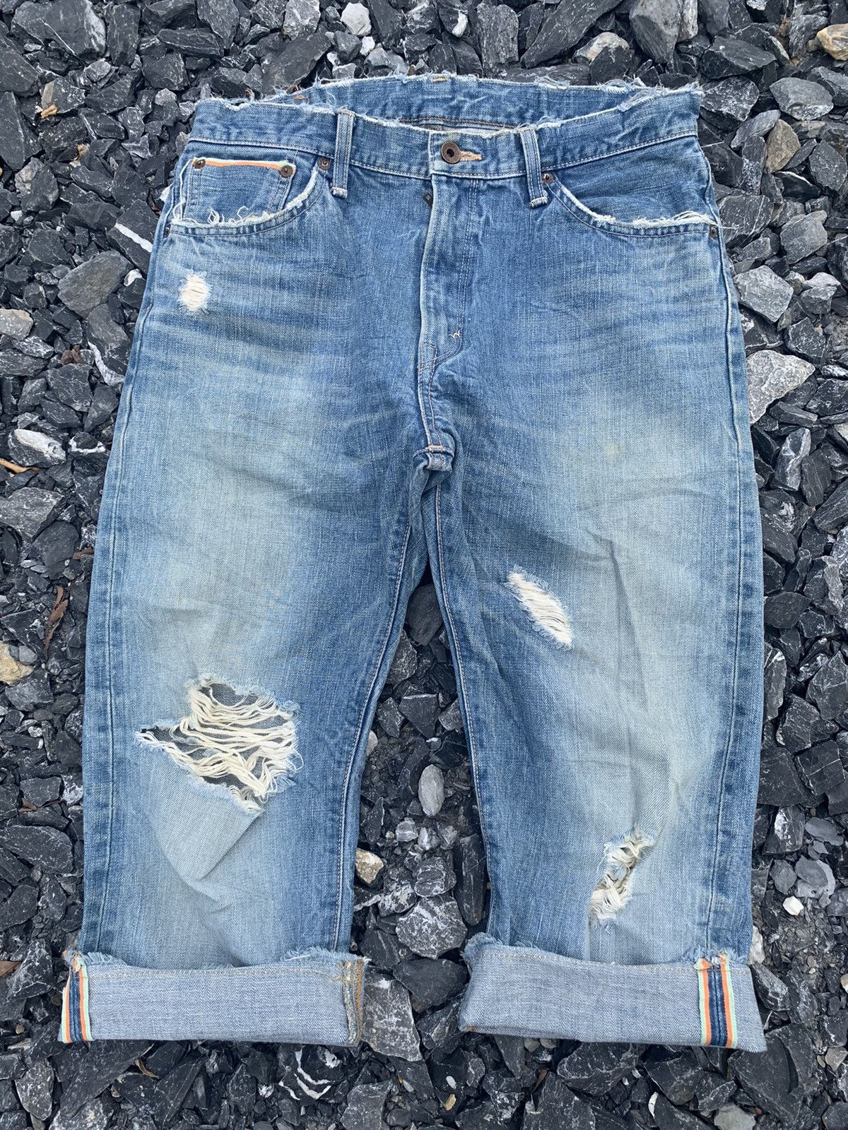 Kapital EDWIN 505s SELVEDGE RUSTY DISTRESSED SHORT DENIM Size US 32 / EU 48 - 5 Thumbnail