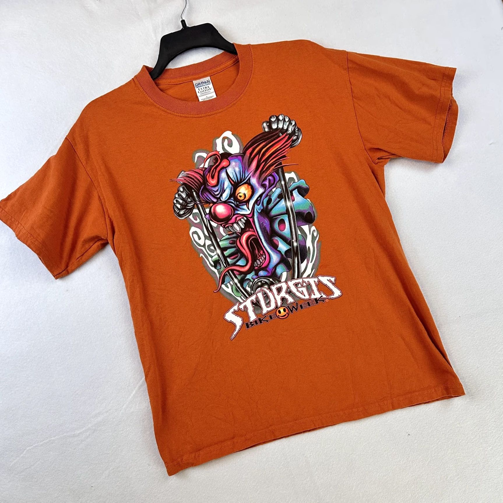 Gildan Sturgis Bike Week Shirt Mens Large Orange Clown Graphic Biker Event Tee Size US L / EU 52-54 / 3 - 2 Thumbnail
