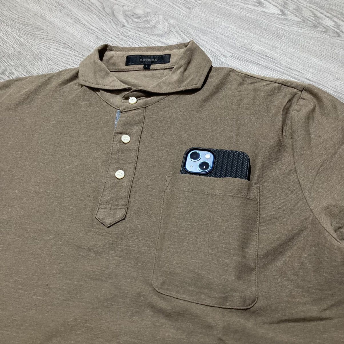 Japanese Brand 2000s Artisan Pocket Polo Tshirt Brown Designer Size US L / EU 52-54 / 3 - 7 Thumbnail