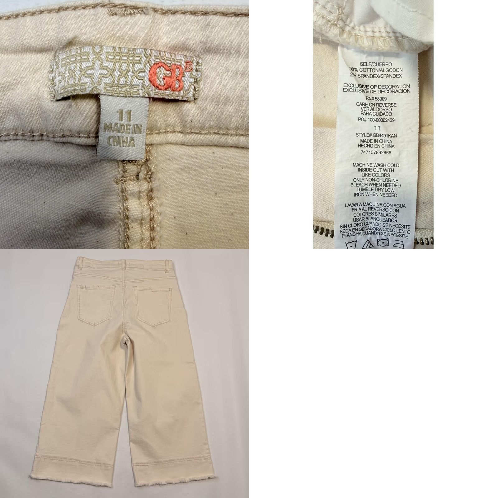 Vintage GB Jeans Juniors Cropped Wide Leg High Rise Raw Hem Denim Jeans 11 Beige XS? Size 32" / US 10 / IT 46 - 8 Thumbnail