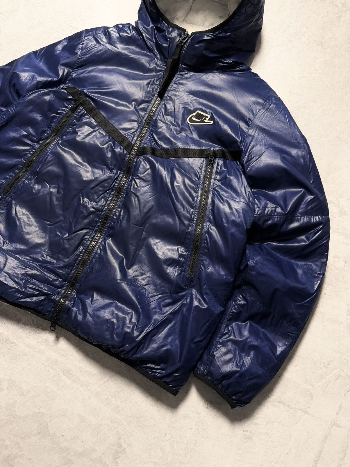 Nike × Vintage 00s Nike Phill Down Hooded Winter Down Jacket Drill Size US L / EU 52-54 / 3 - 4 Thumbnail