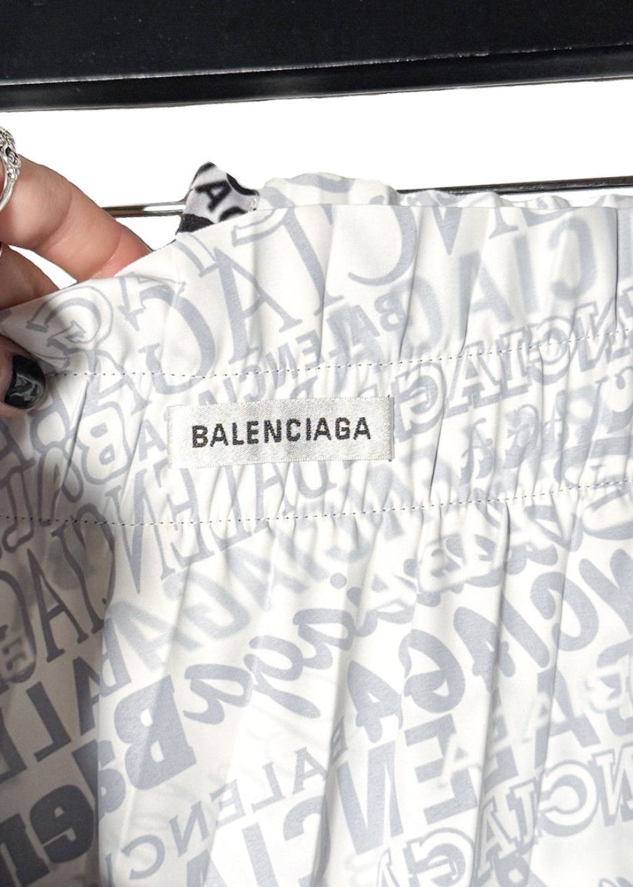 Balenciaga Balenciaga 2019 White Black Logo Printed Pleated Midi Skirt Size 27" / US 4 / IT 40 - 8 Thumbnail