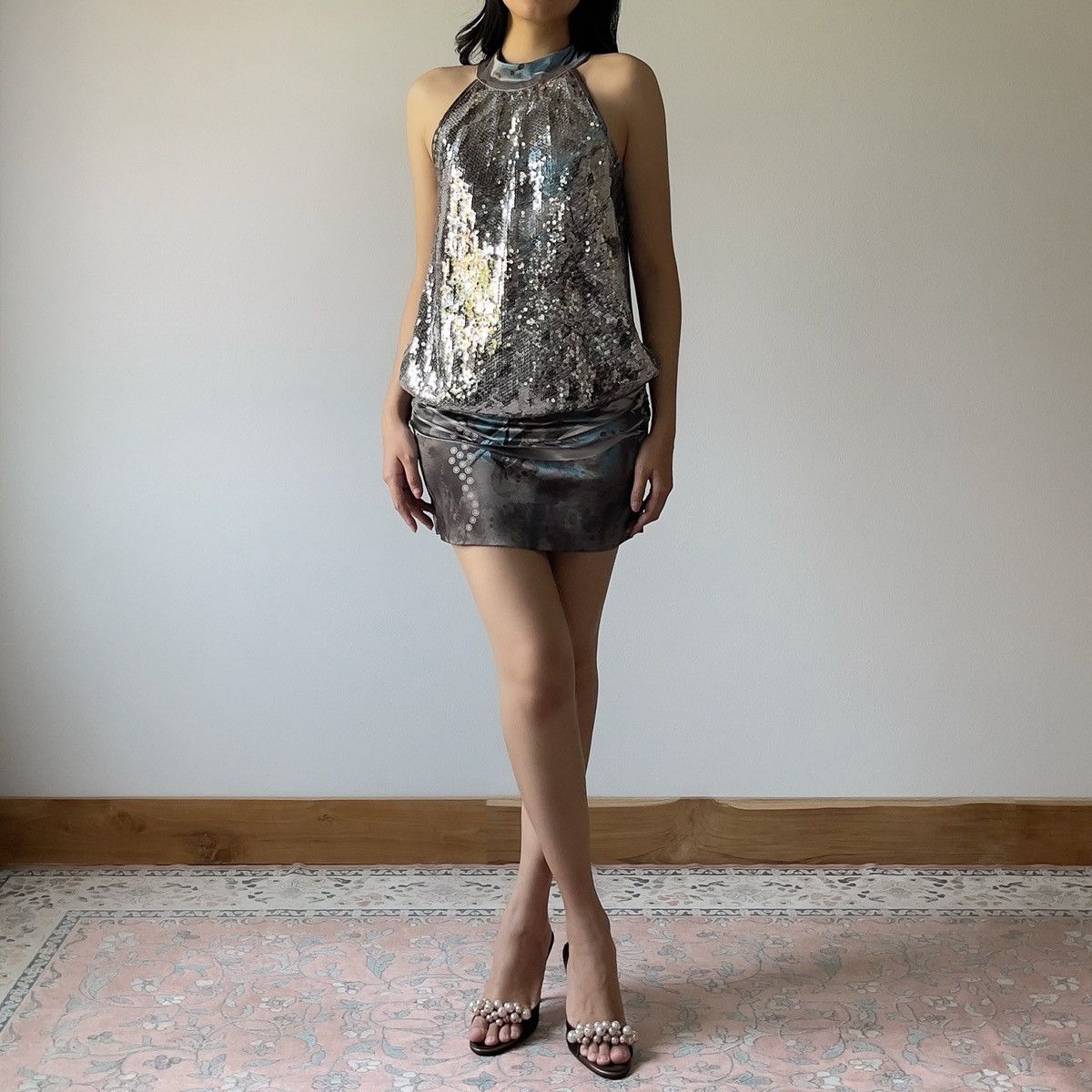 Other Frederick’s of Hollywood 90s Sequin Halter Mini Dress (M–L) Size L / US 10 / IT 46 - 2 Thumbnail