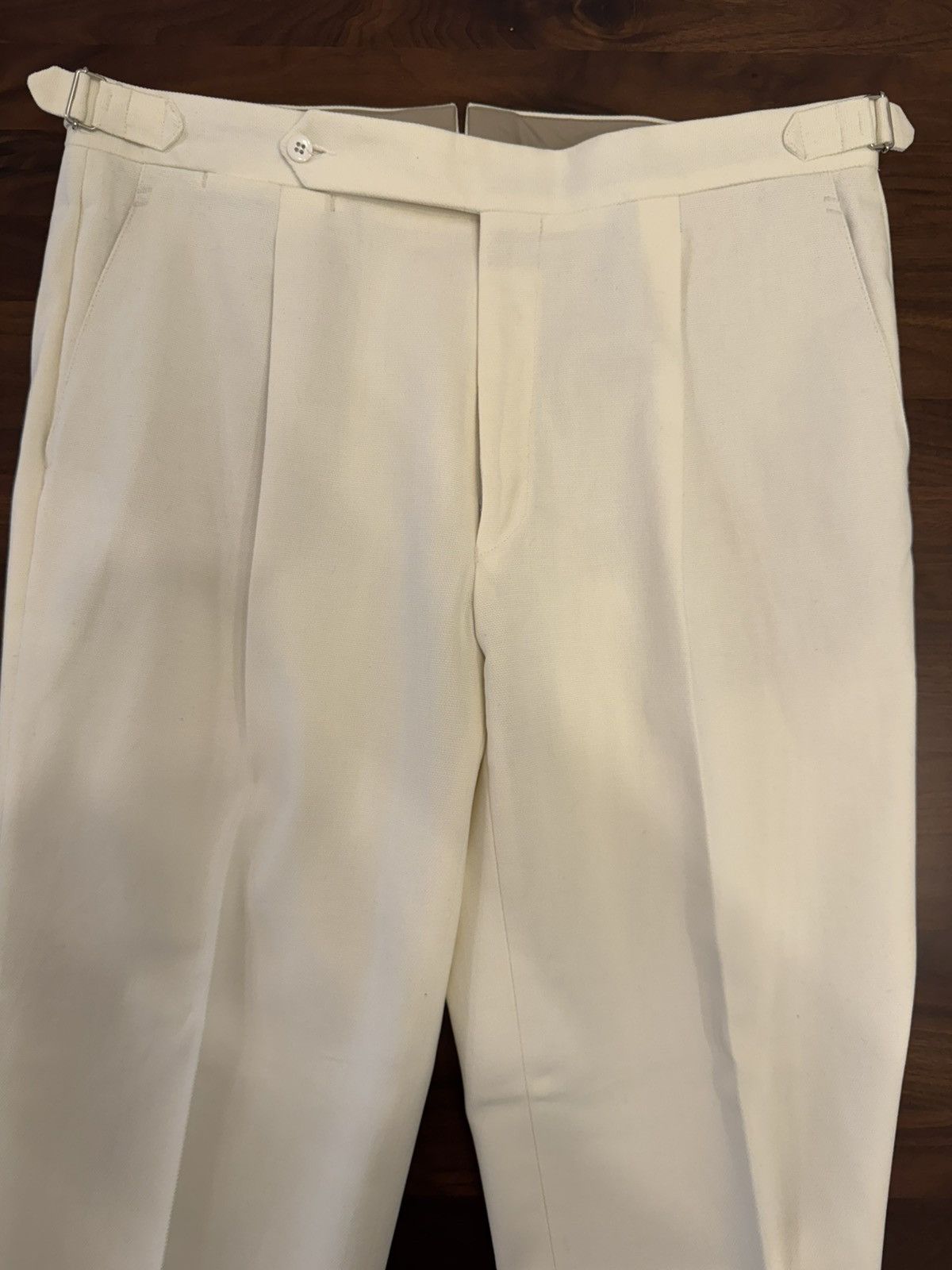 Stoffa Unworn Stoffa Ivory Cotton Basketweave Single Pleat trousers Size US 38 / EU 54 - 5 Thumbnail