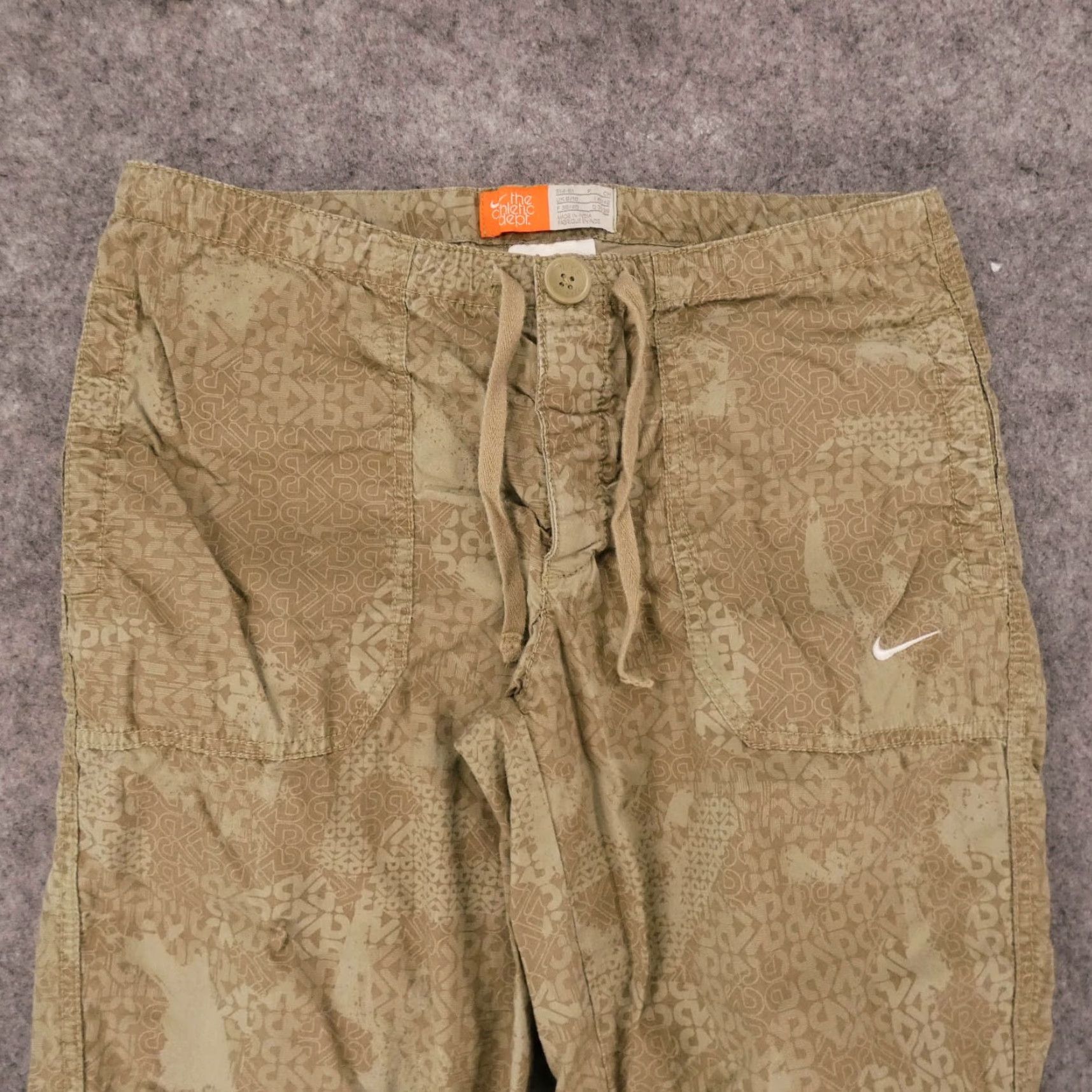 Nike Nike Pants Womens Small Capri Beige Brown Geo Button Fly Drawstring Logo Capris Womens Size 28" / US 6 / IT 42 - 2 Thumbnail