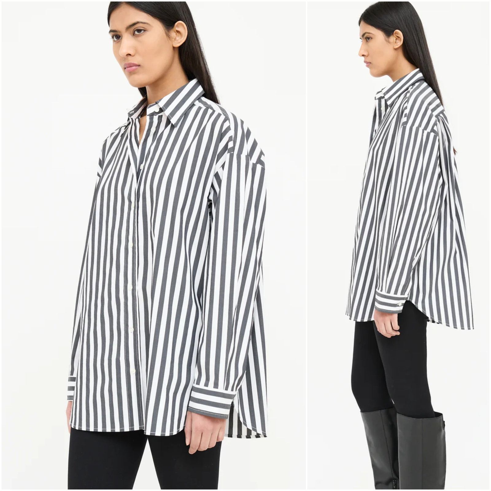 Other Frankie Shop Women's Boxy oversize Shirt Gray white stripe Size ONE SIZE - 1 Thumbnail