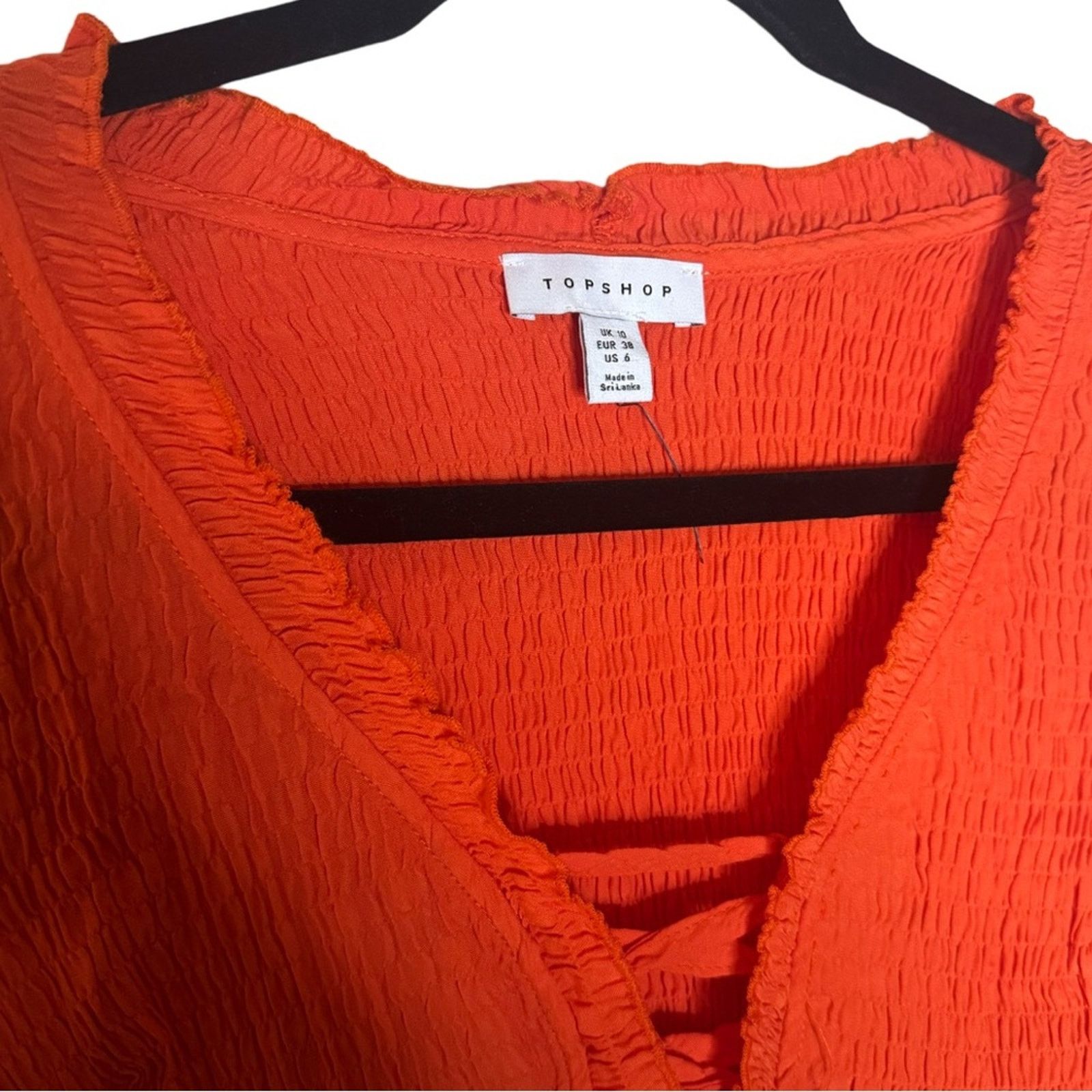 Topshop Topshop Crinkle Ruched Lace Long Sleeve Top - Orange Size M / US 6-8 / IT 42-44 - 3 Thumbnail