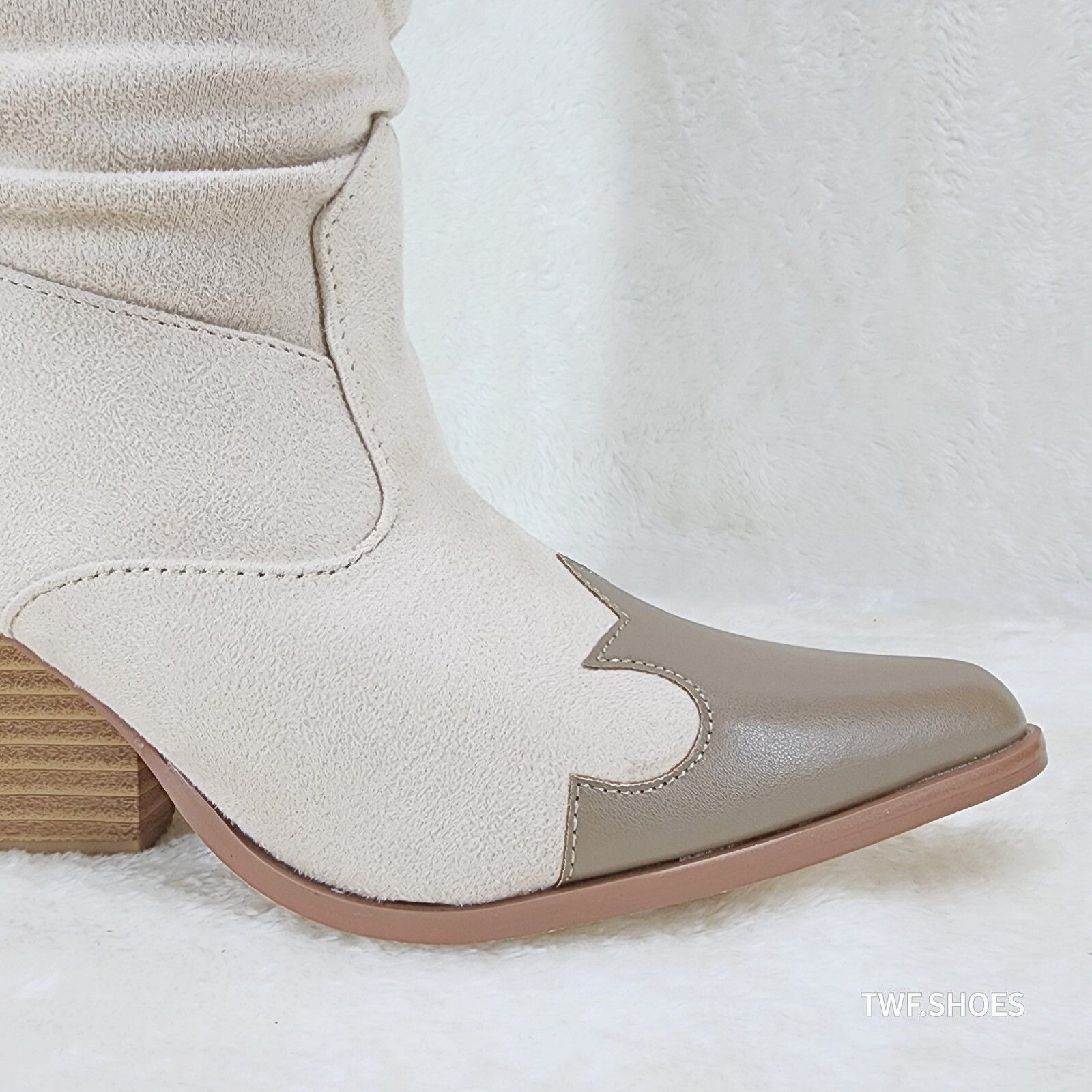 Other Iconic Country Western Thigh high Cowgirl Boots Cream Taupe Size US 8 / IT 38 - 8 Thumbnail