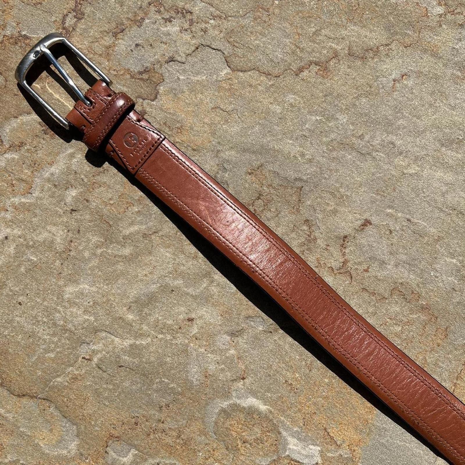Fossil Y2K Light Brown Double Stitched Leather Belt Size ONE SIZE - 3 Thumbnail