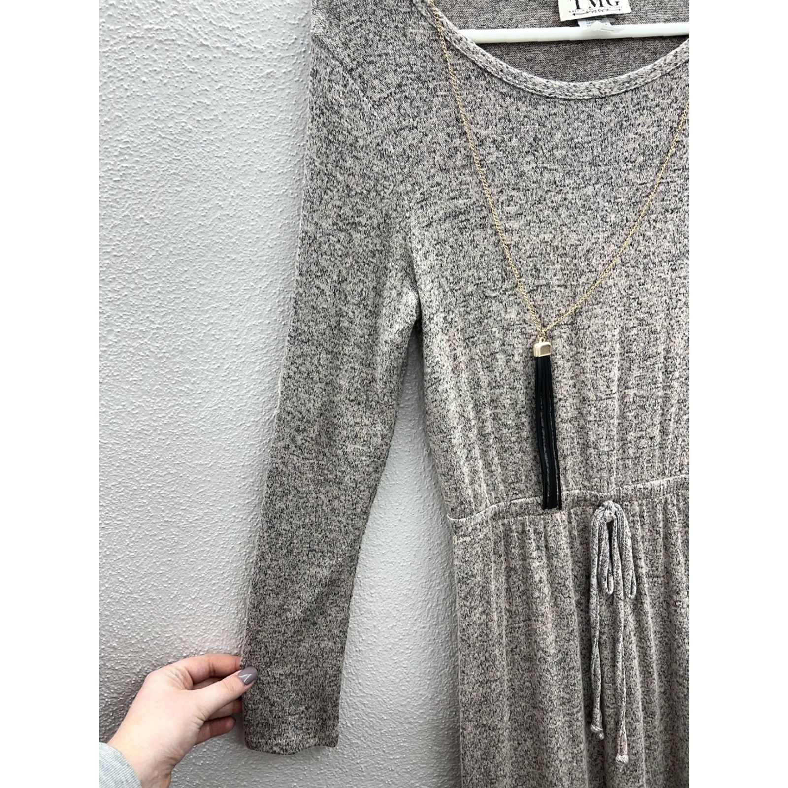 Vintage Womens TMG New York Long Sleeve Brown/Gray Elastic Waist Sweater Dress Medium Size M / US 6-8 / IT 42-44 - 3 Thumbnail