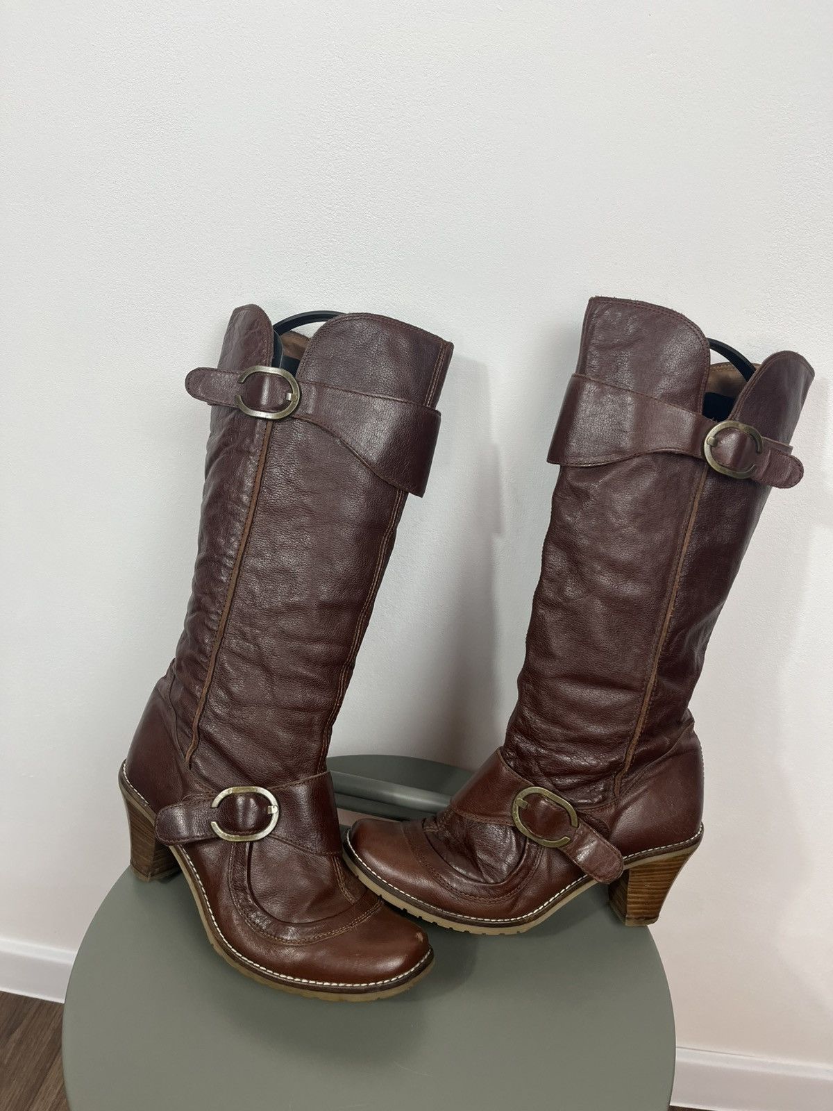 Other Women’s Brown Leather Knee High Boots Buckle Heel EU 40 Size US 9 / IT 39 - 5 Thumbnail