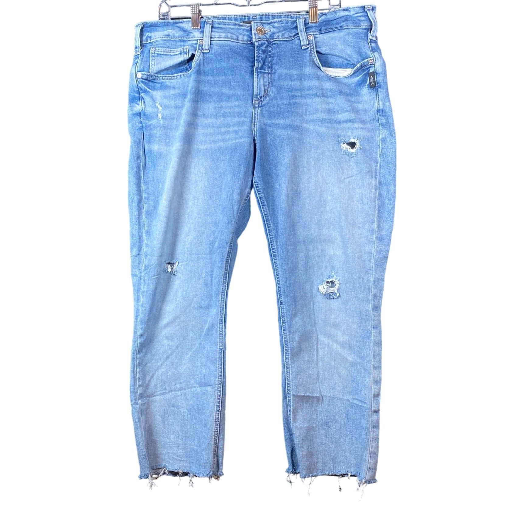 Silver Jeans Co. Silver Jeans Co. Elyse Straight Crop Distress Jeans Women's Blue Stretch 36x29 Regular Mid Rise 5-Pocket Denim Size 25" / US 0 / IT 36 - 2 Thumbnail
