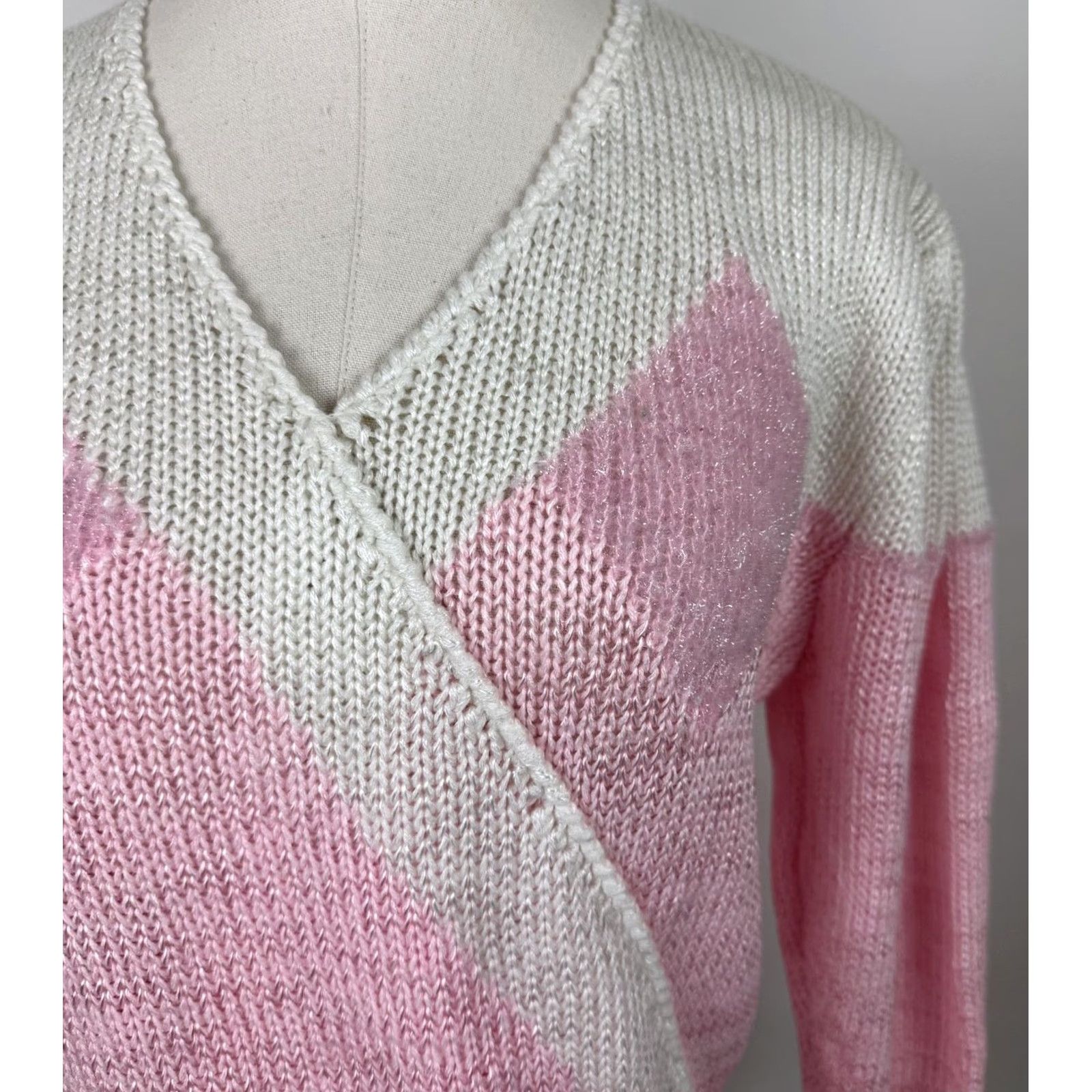 Pinko VINTAGE Charlotte VanHorne Sweater Pink 80s Surplice Knit Diamond Pullover Womens M Size M / US 6-8 / IT 42-44 - 3 Thumbnail