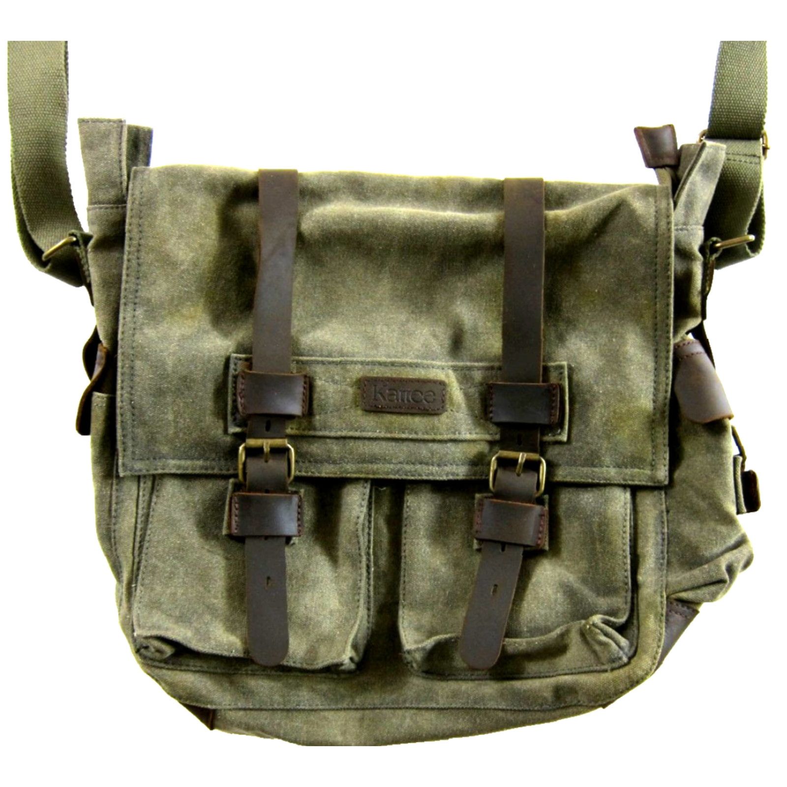 Vintage Kattee Canvas Leather Trim Zippered Camera Messenger Shoulder Bag Green Brown Size ONE SIZE - 4 Thumbnail