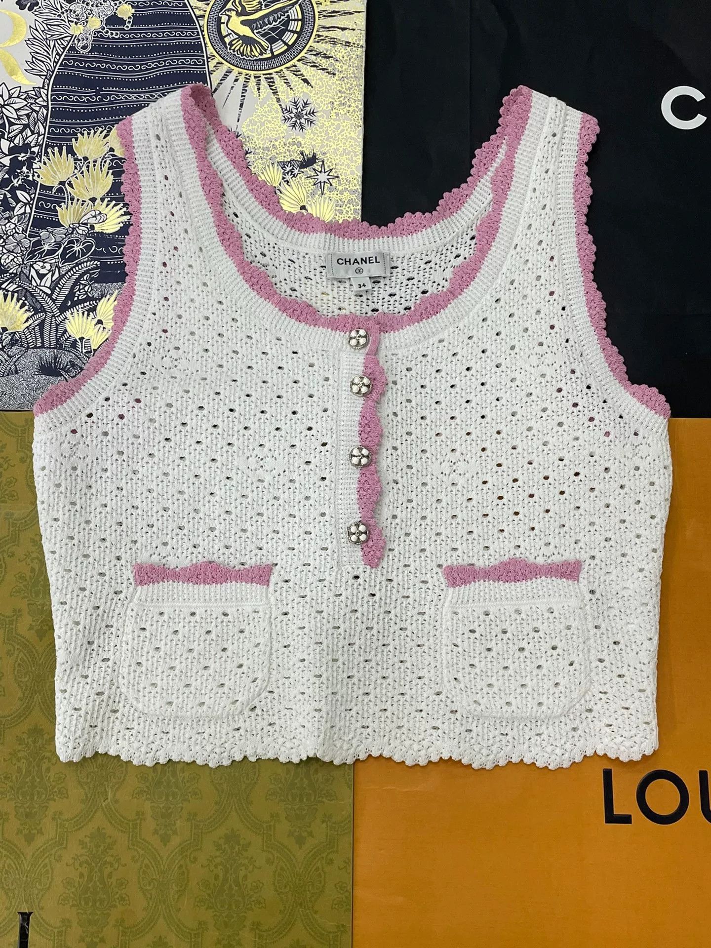 Chanel 24P White Pink Knit Vest