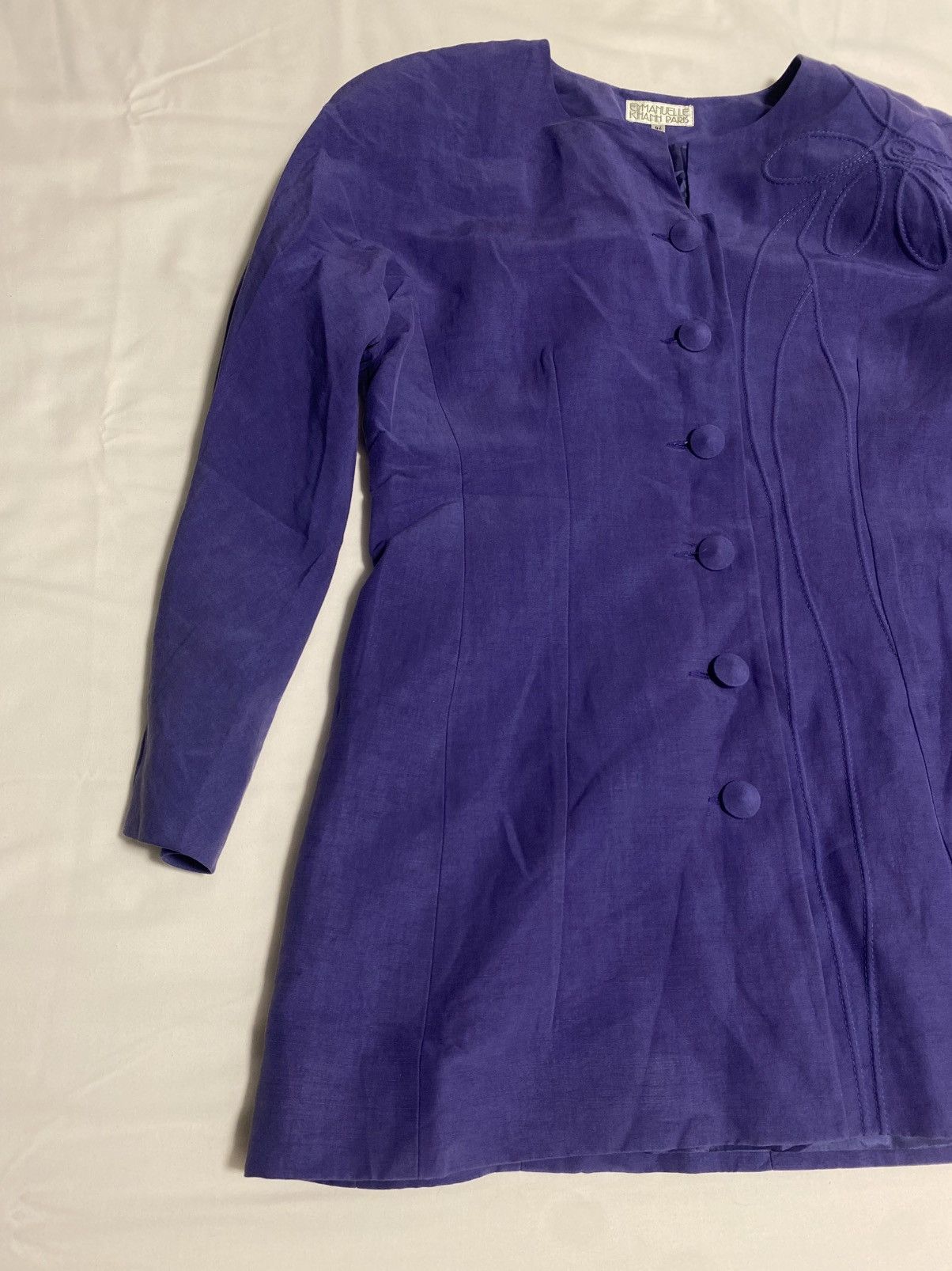 Designer × Emmanuelle Khanh × Vintage Emmanuelle Khanh Paris vintage silk linen jacket blazer Size M / US 6-8 / IT 42-44 - 4 Thumbnail