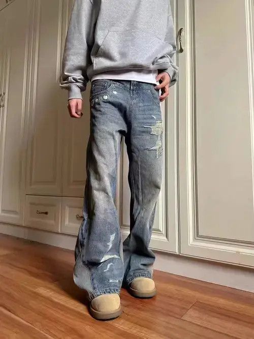Jean Street hip hop vintage Y2K micro flare ripped baggy jeans Size US 32 / EU 48 - 5 Thumbnail