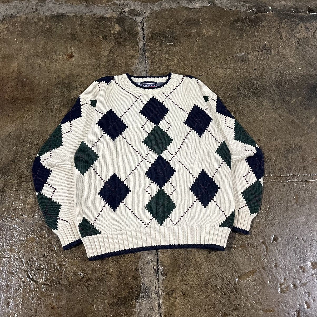 Tommy Hilfiger × Vintage Vintage Tommy Hilfiger 90s Argyle Pattern Pullover Sweater Size US M / EU 48-50 / 2 - 3 Thumbnail