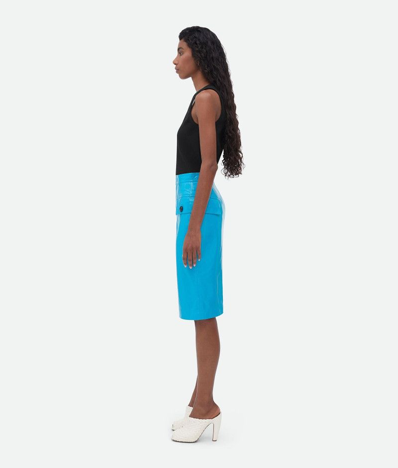 Bottega Veneta o1n1vont1225 Shiny Leather Skirt in Blue Size 24" / US 00 / IT 34 - 2 Thumbnail