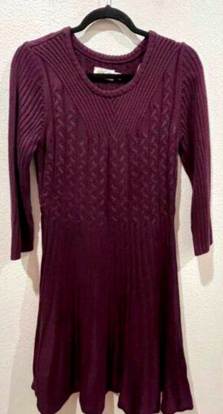 Designer Eliza J Womens Purple Cable Knit Sweater Dress Size L / US 10 / IT 46 - 4 Thumbnail