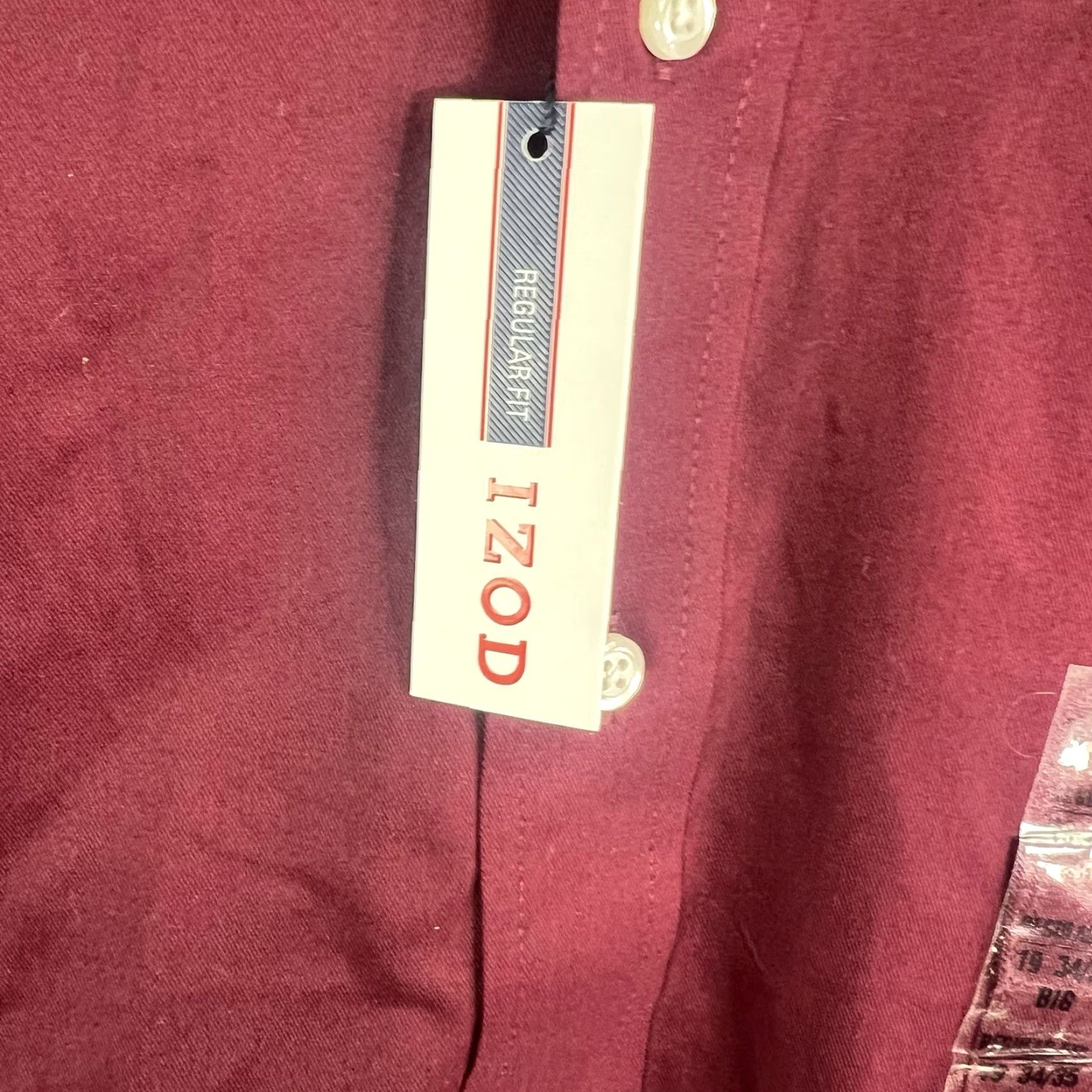 Izod IZOD Button-Up Shirt Mens Reg Fit Burgundy 19/34 Big & Tall Red Collared Long Sleeve NWT Size US XXL / EU 58 / 5 - 4 Thumbnail