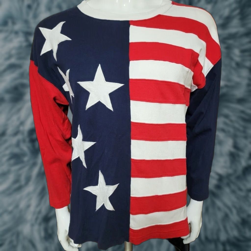 Vintage Womens Sweater Petite Large Marisa Christina USA Stars & Stripes Pullover Size L / US 10 / IT 46 - 1 Thumbnail