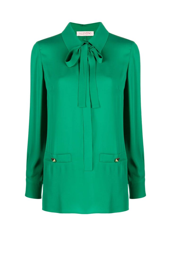 Valentino o1y0326 Silk Shirt in Emerald Green Size XS / US 0-2 / IT 36-38 - 1 Thumbnail