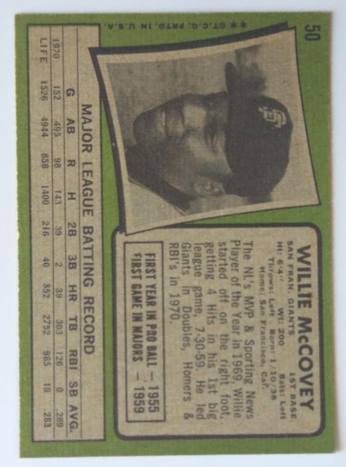 Other 1971 Topps #50 Willie McCovey Baseball Card HOF Nice Corners Size ONE SIZE - 2 Thumbnail