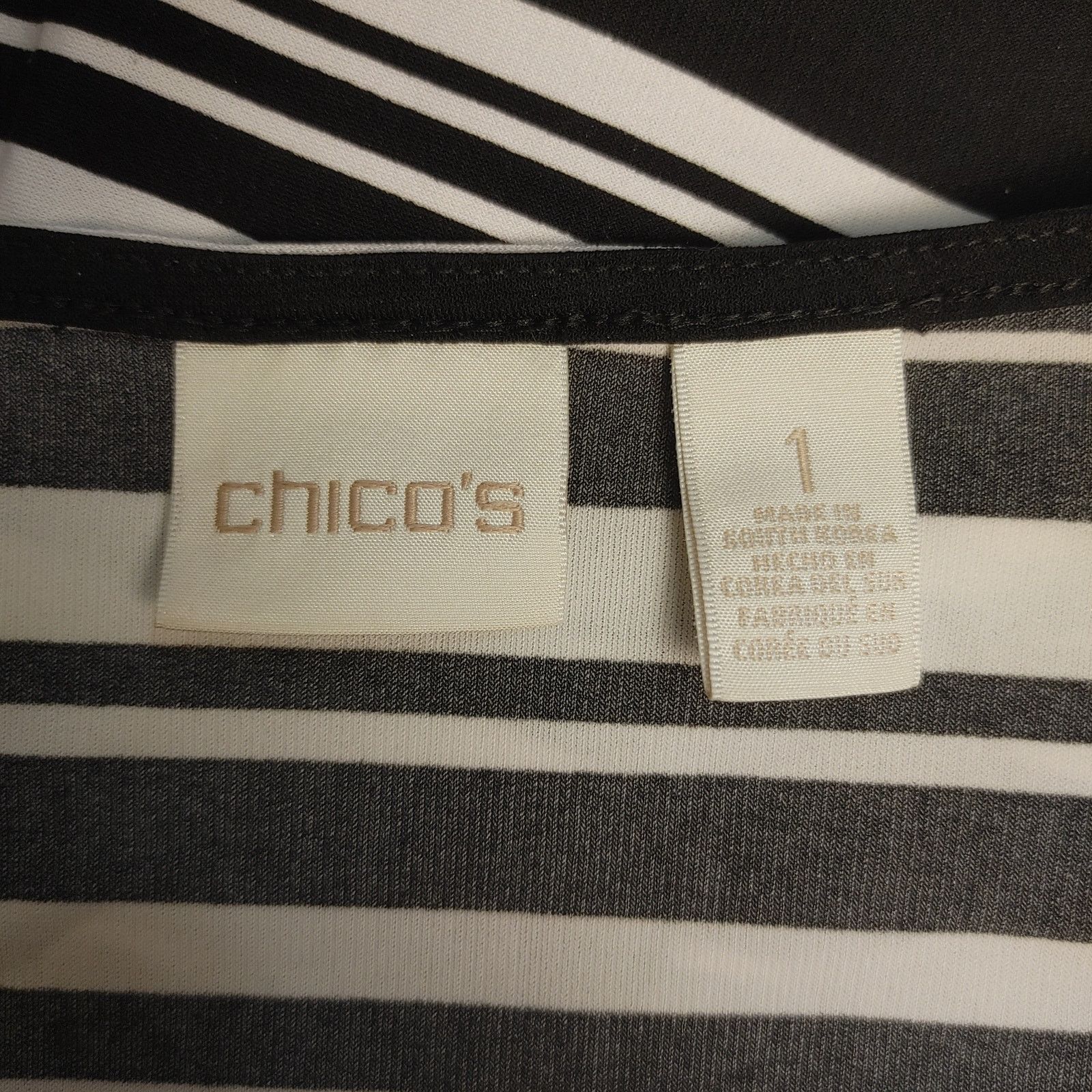 Chicos Chico's Women's 1 Black/White Stripe Faux Wrap Blouse Size M / US 6-8 / IT 42-44 - 3 Thumbnail