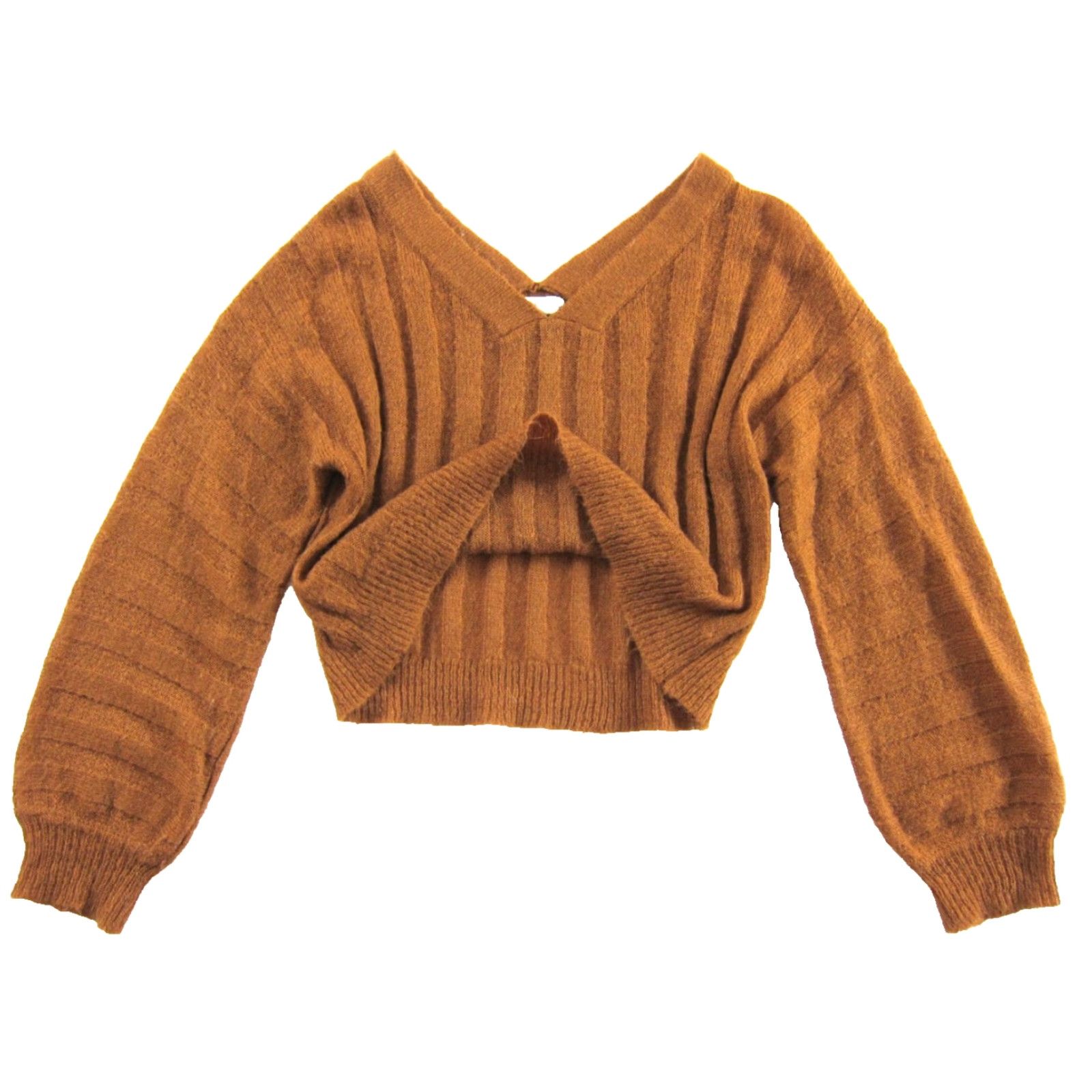 Vintage Moon River Brown V-Neck Oversized Pullover Cropped Sweater XS Women's Knit Pullover Sweater Brown XS Moon River Oversized Pullover Cropped Sweater Size XS / US 0-2 / IT 36-38 - 2 Thumbnail