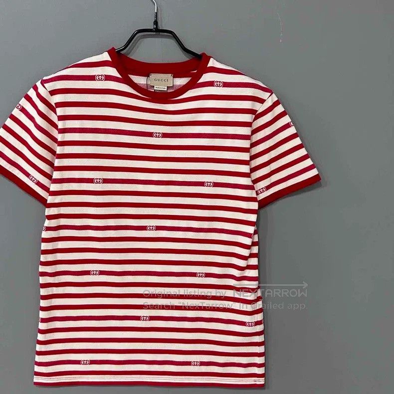 Gucci Gucci Size12 Red and white striped full print short sleeves Size L / US 10 / IT 46 - 2 Thumbnail