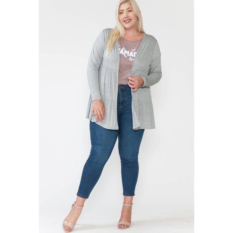 Other Womens Plus Size 1X Gray Tiered Open Cardigan Sweater Size XL / US 12-14 / IT 48-50 - 1 Thumbnail