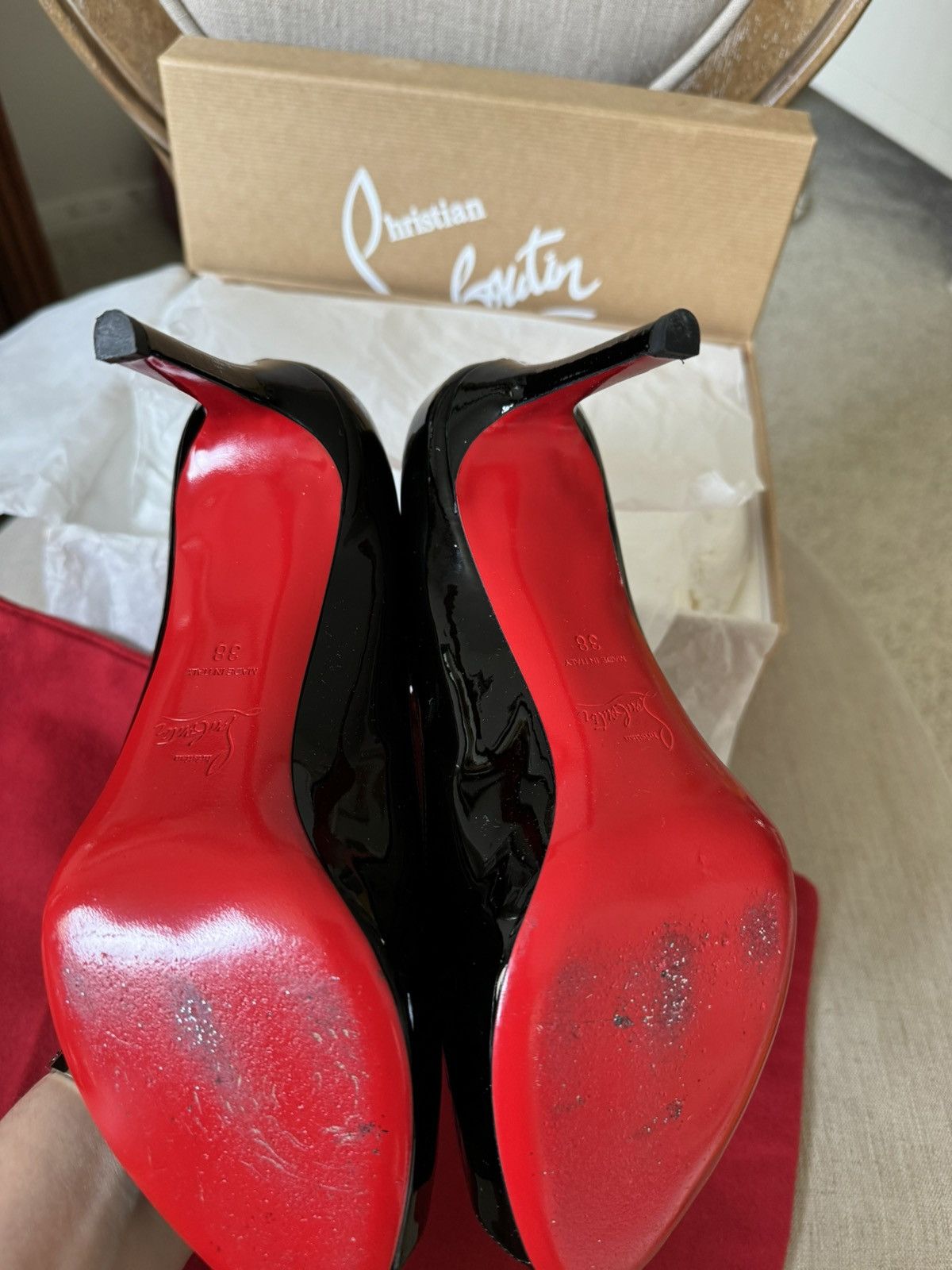 Christian Louboutin CHRISTIAN LOUBOUTIN Lady Peep patent leather heels 38 EU Size US 8 / IT 38 - 5 Thumbnail