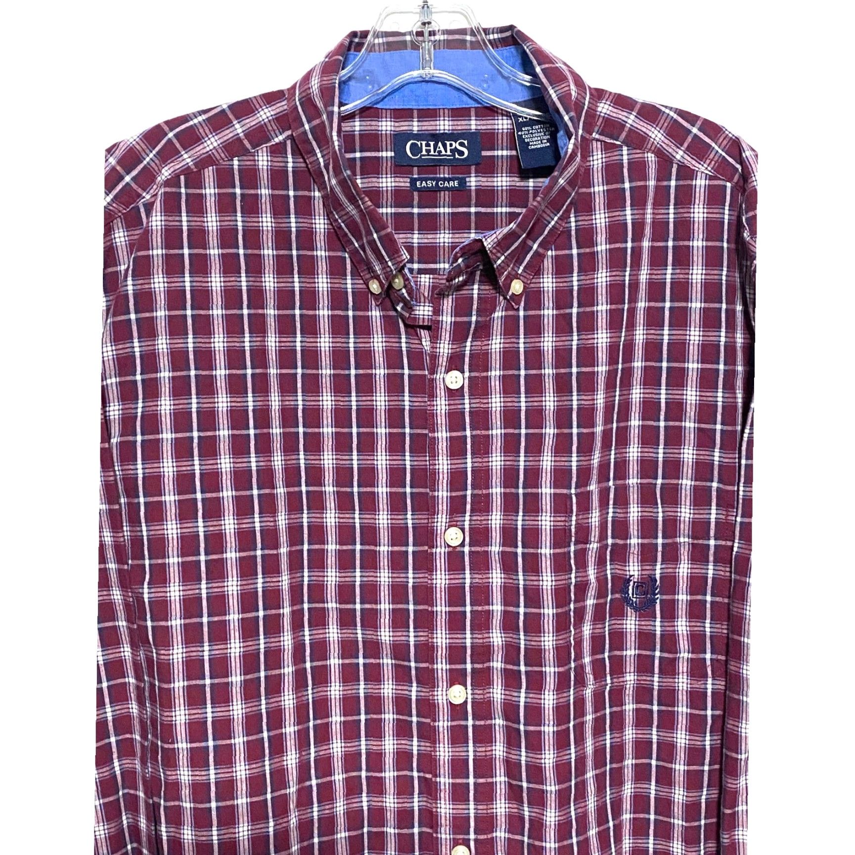 Chaps Chaps Shirt Mens XL Red Blue Plaid Pocket Logo Button Down Easy Care Stretch Long Sleeve Size US XL / EU 56 / 4 - 2 Thumbnail