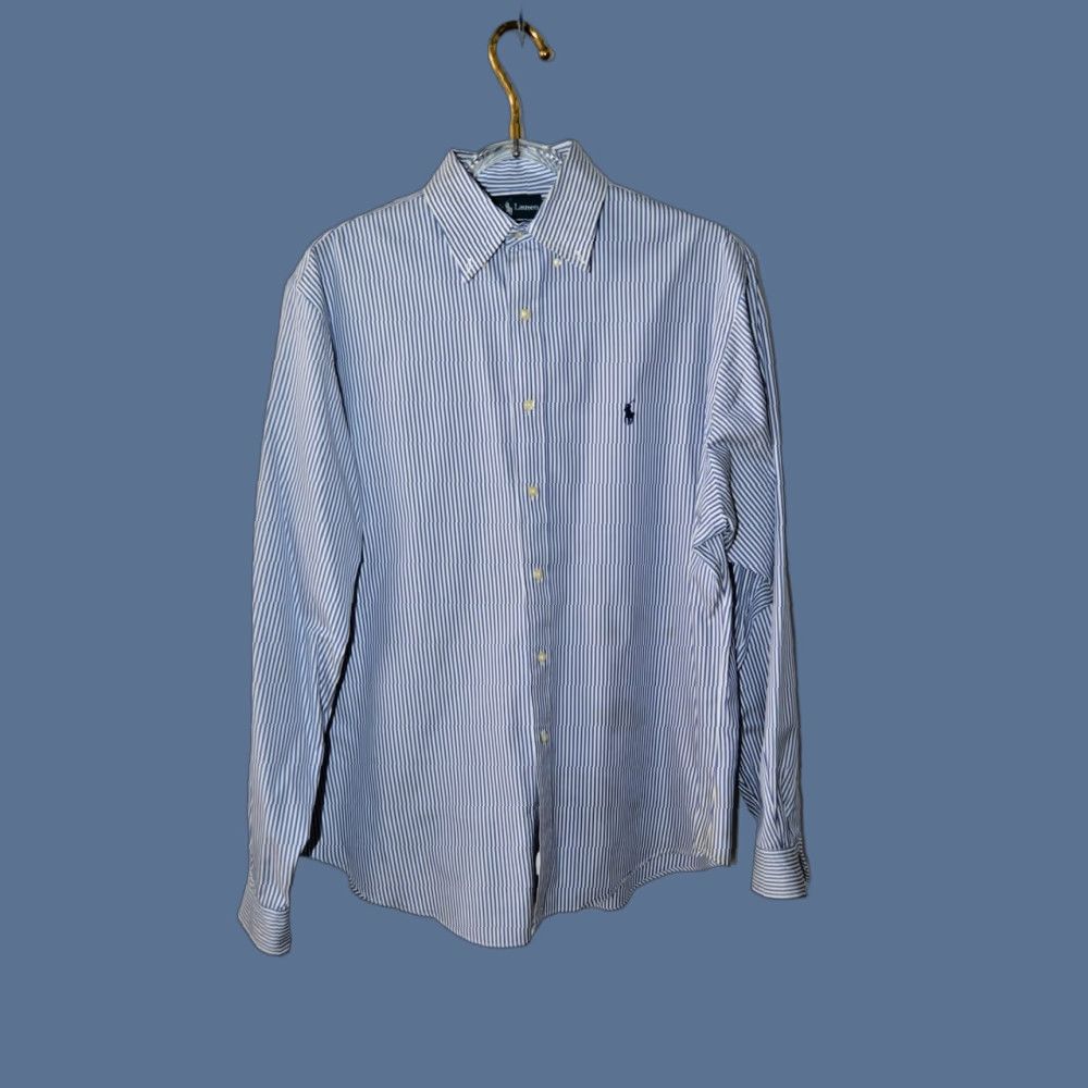 Polo Ralph Lauren VTG Polo Ralph Lauren Classic Fit Men's Dress Shirt Blue Stripe 17.5 36/37 Size 48R - 1 Thumbnail