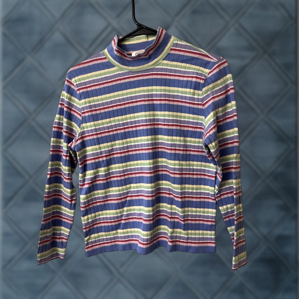 Talbots Talbots Women's Sweater Multicolor Striped Mock Neck Pullover Size PS Petite Adult Small Womens Size S / US 4 / IT 40 - 1 Thumbnail
