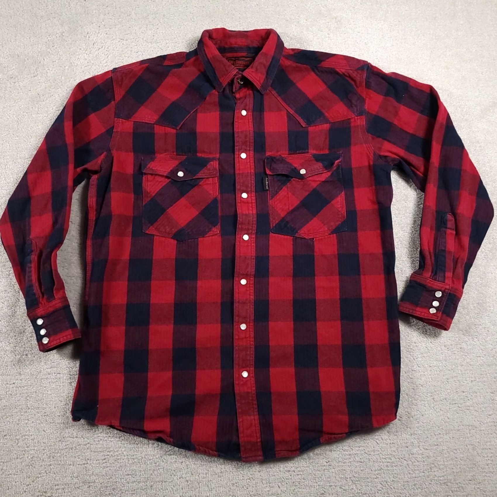 Vintage VINTAGE Five Brother Shirt Mens Large Tall LT Red Plaid Flannel Heavy Work Outdoors Shirt Size US L / EU 52-54 / 3 - 2 Thumbnail