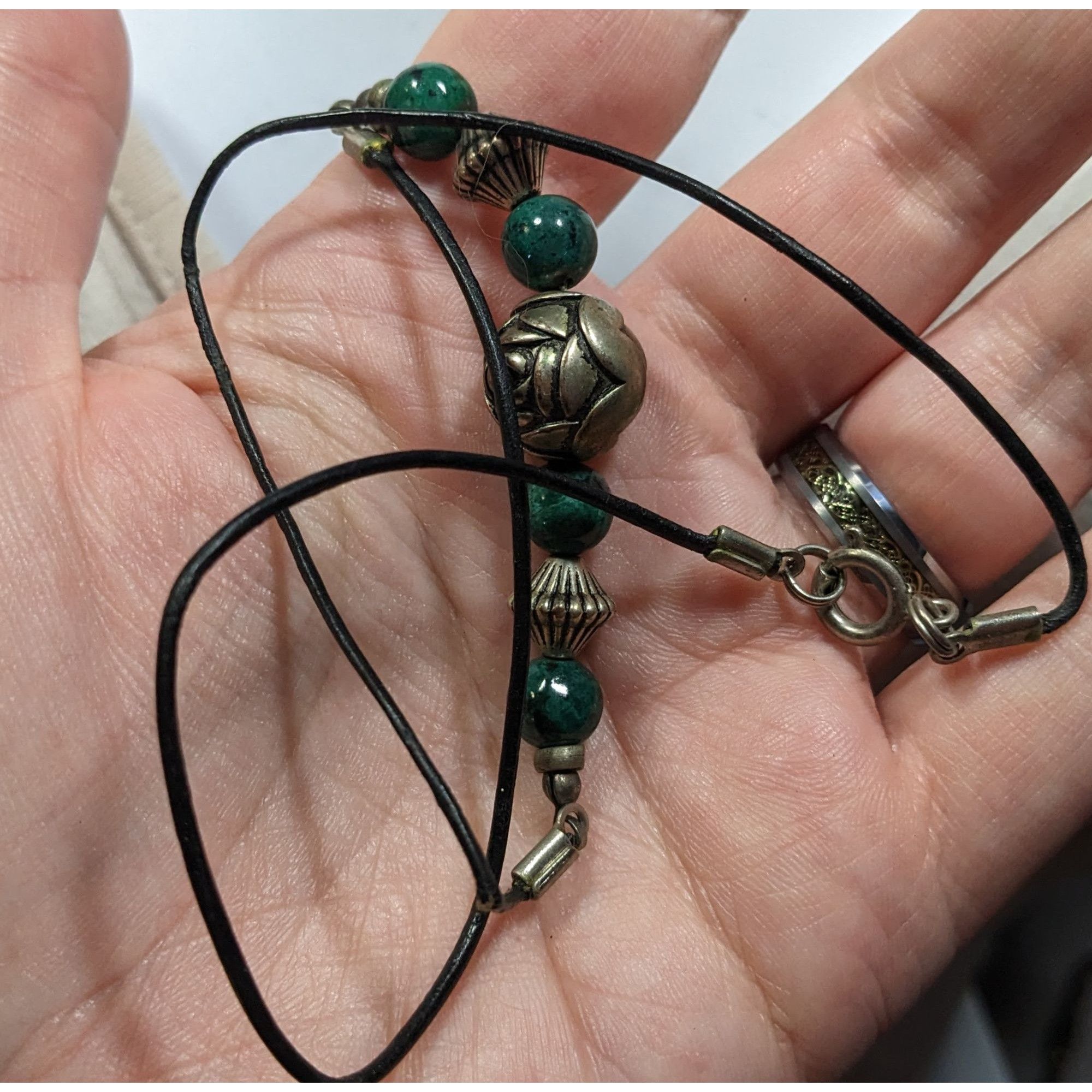 Other Floral Green Jasper And Silver Tone Beaded Necklace Size ONE SIZE - 5 Thumbnail