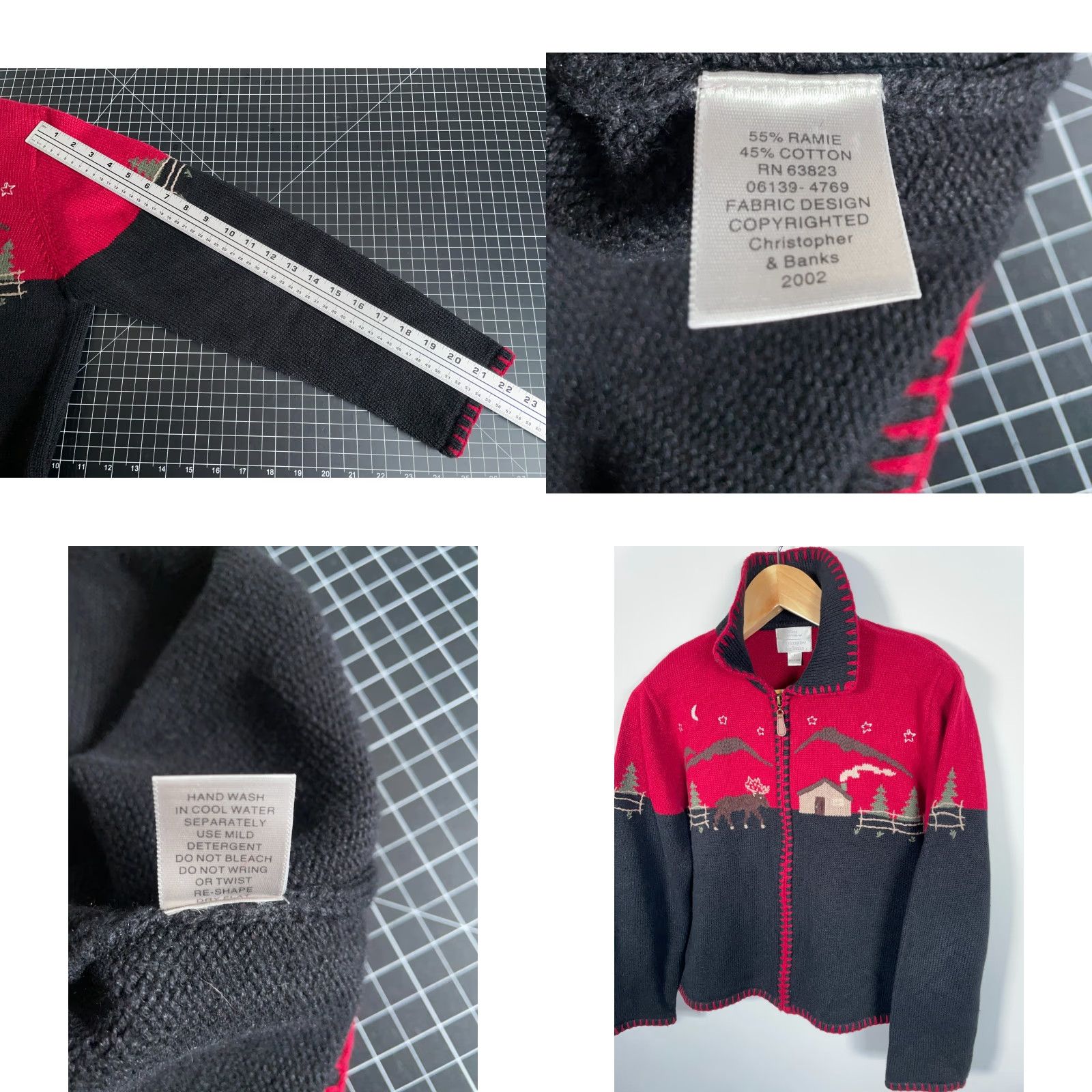Vintage VINTAGE Hand Embroidered Scenic Nature Zip Cardigan Women's Large Black Red Moose 2002 Size L / US 10 / IT 46 - 8 Thumbnail