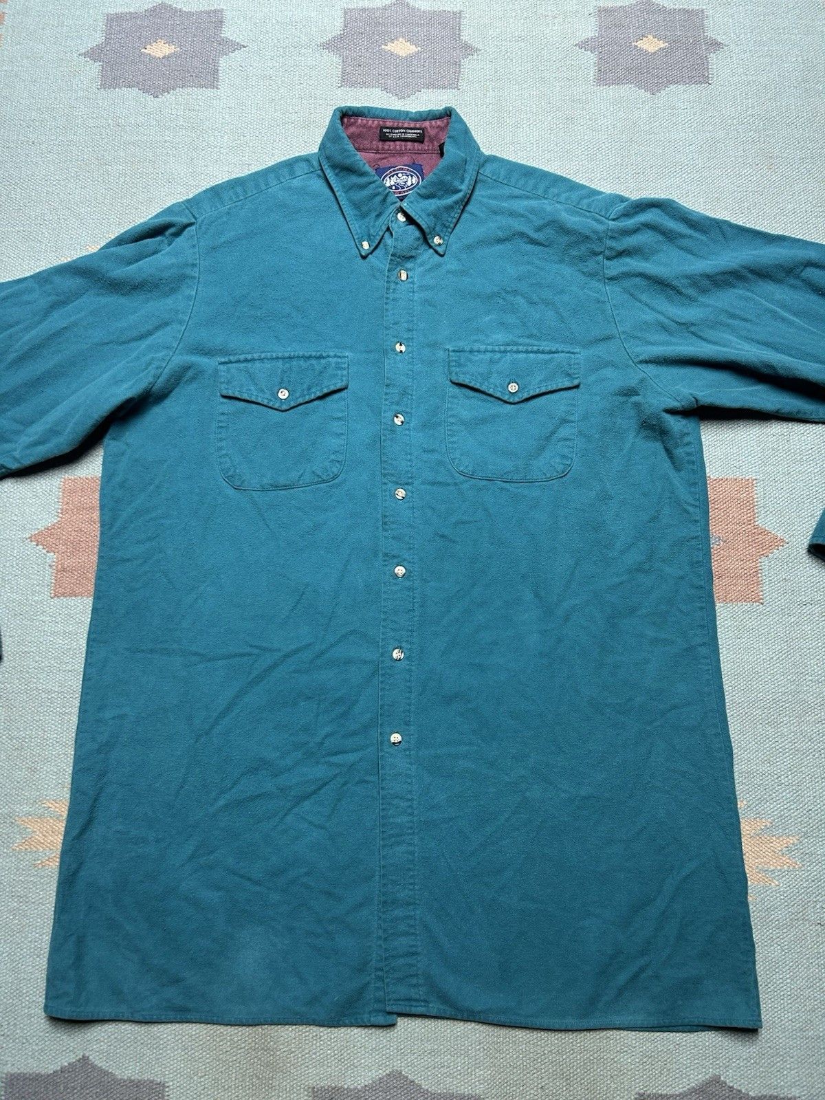 Vintage Vintage button shirt chamois cotton soft turquoise XL tall Size US XL / EU 56 / 4 - 2 Thumbnail