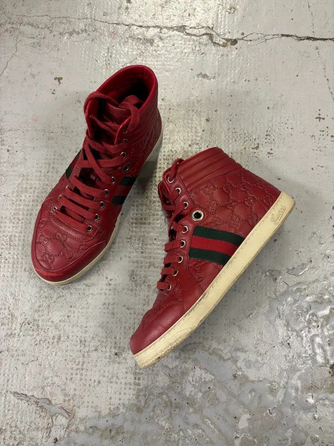 Gucci Gucci Red Leather GG Monogram High Sneakers Size US 7.5 / EU 40-41 - 3 Thumbnail