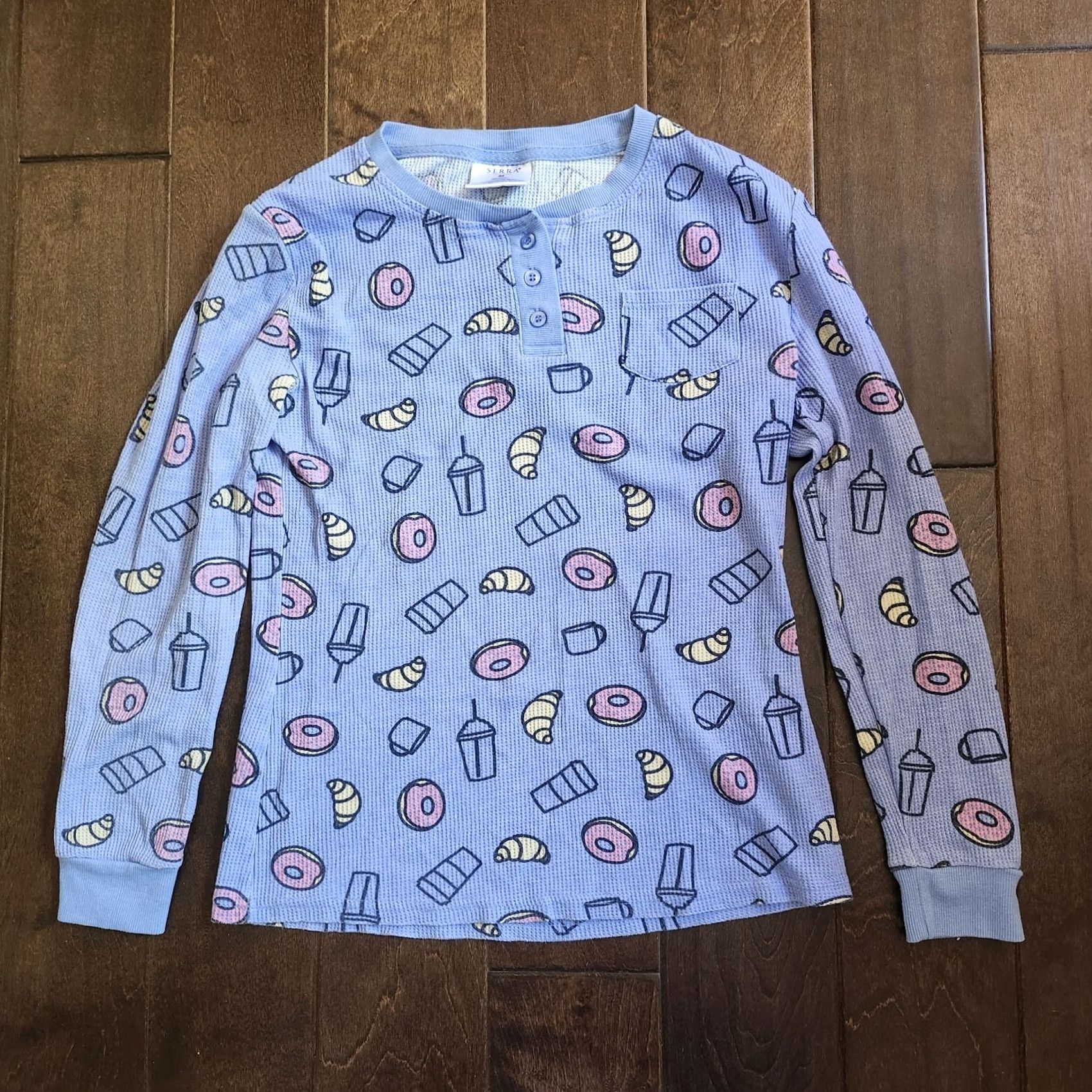 Vintage Serra Women’s Junior Donut Croissant Coffee Sleepwear Set Long Sleeve Brown M Size M / US 6-8 / IT 42-44 - 2 Thumbnail