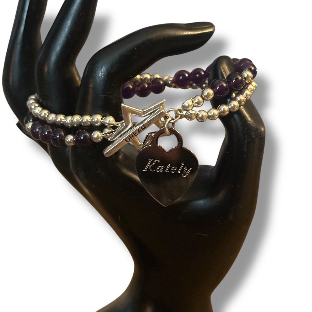 Other Double strand purple and silver bead Kately name bracelet Size ONE SIZE - 2 Thumbnail