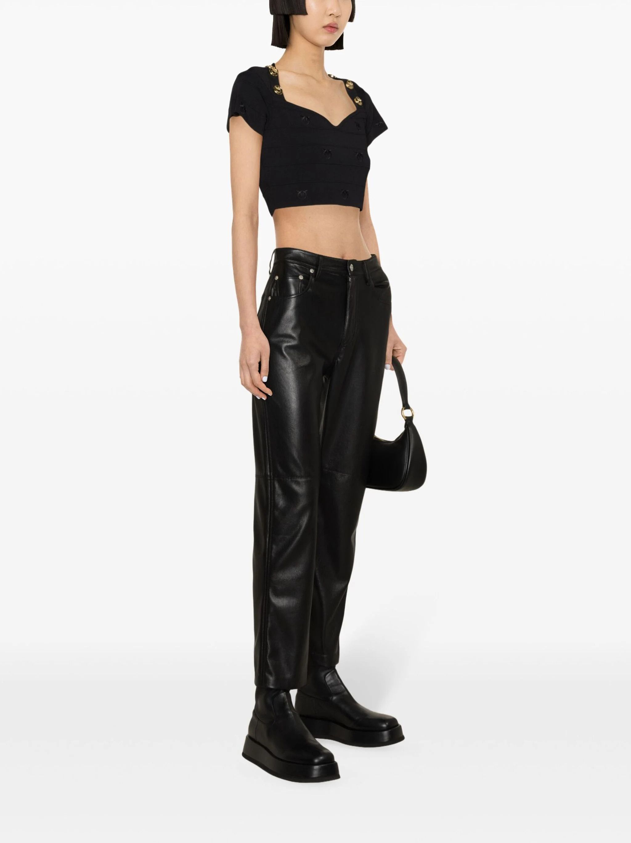 Pinko o1s22i1n0824 Hoodia Knitted Crop Top in Black Size S / US 4 / IT 40 - 3 Thumbnail