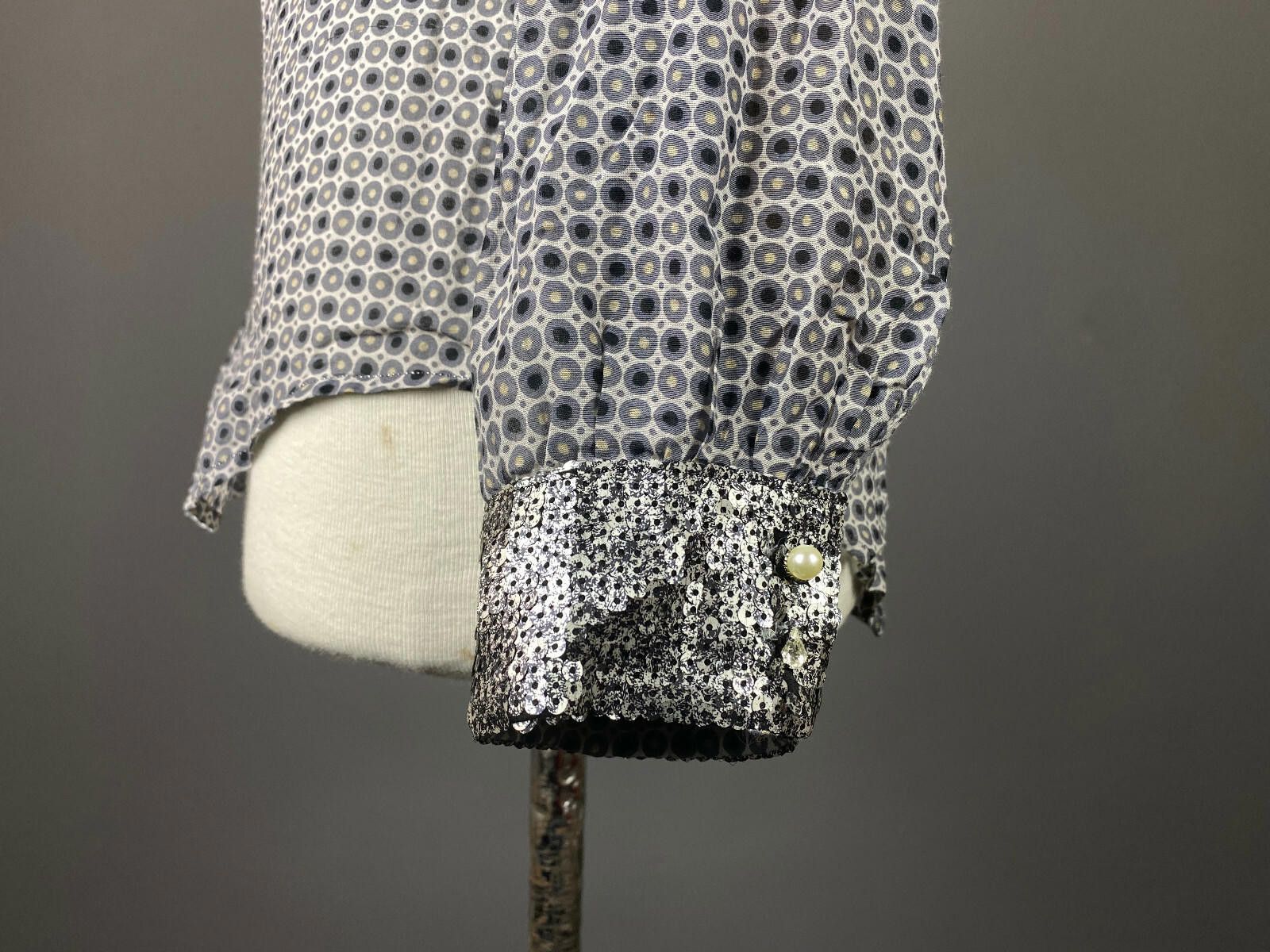 Designer Max Volmary Diamonds and Pearls Gray Blouse Shirt Size 40 Size M / US 6-8 / IT 42-44 - 5 Thumbnail