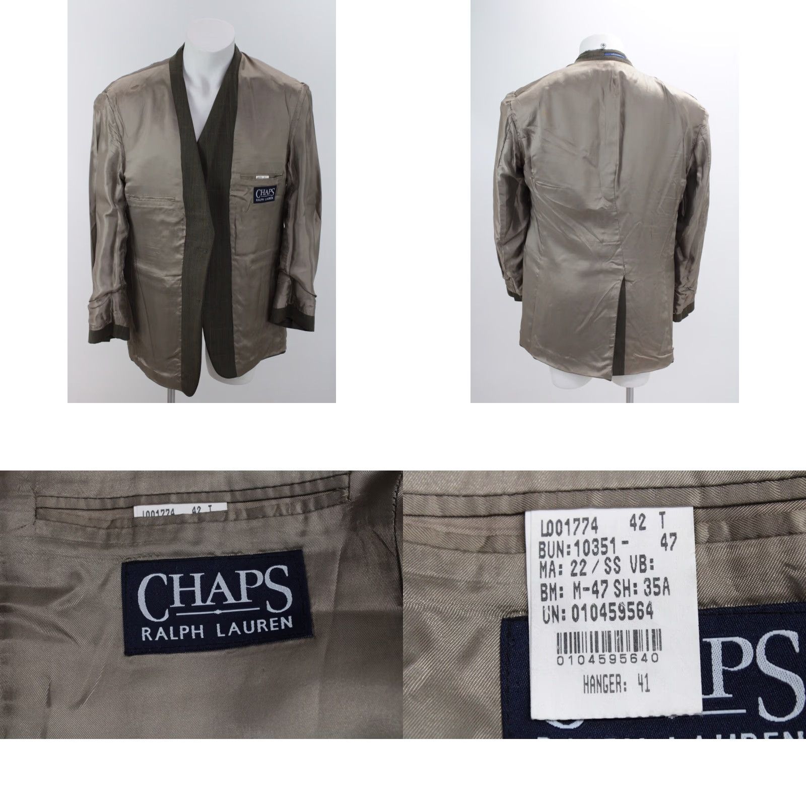 Ralph Lauren Chaps Ralph Lauren Blazer Men’s 42T Wool Green Windowpane Plaid Preppy Style Notch Lapel 2-Button Single-Breasted Regular Fit Size 42R - 8 Thumbnail