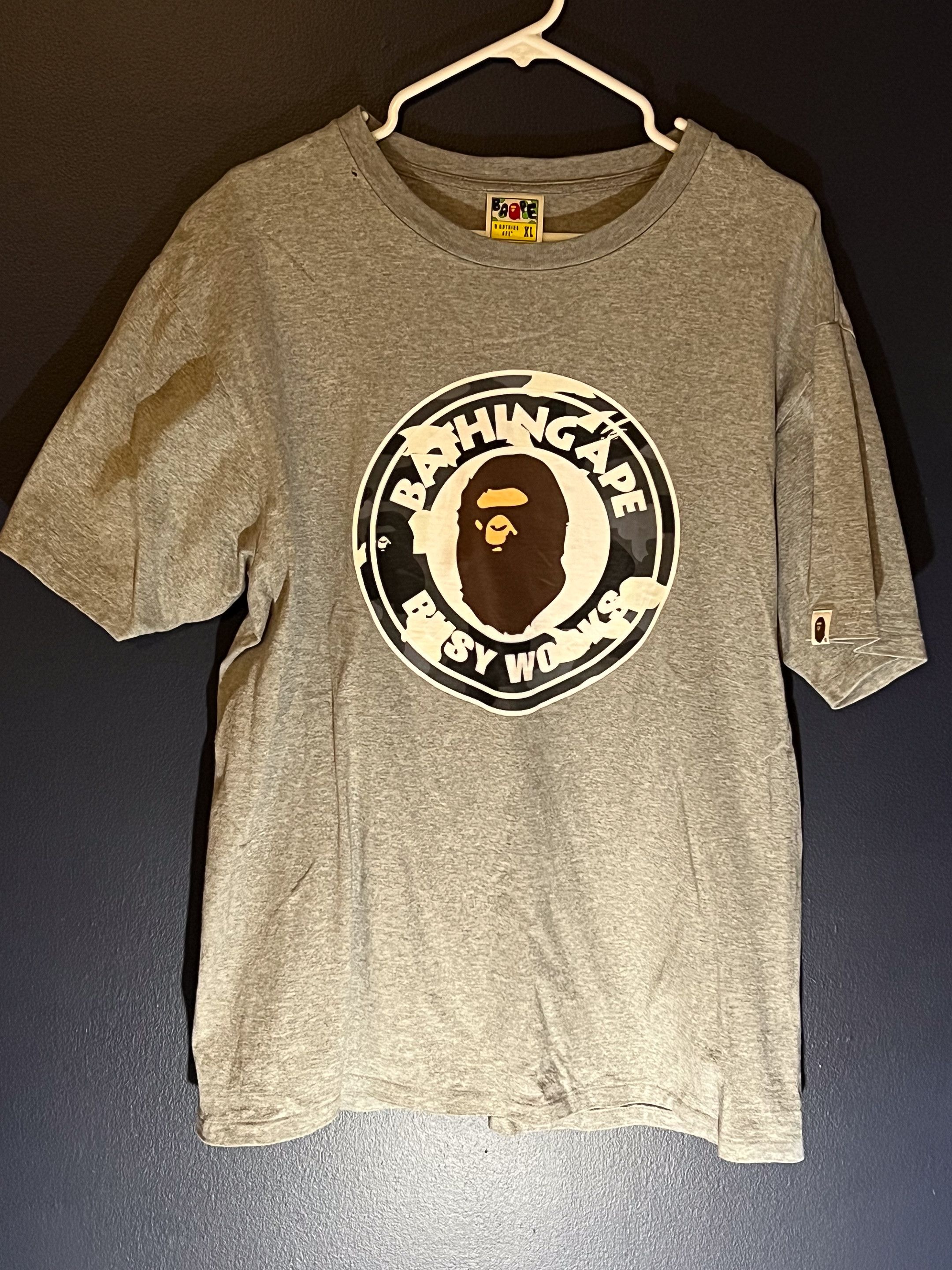 image of Bape City Camo Busy Works Tee in Grey, Men's (Size XL)